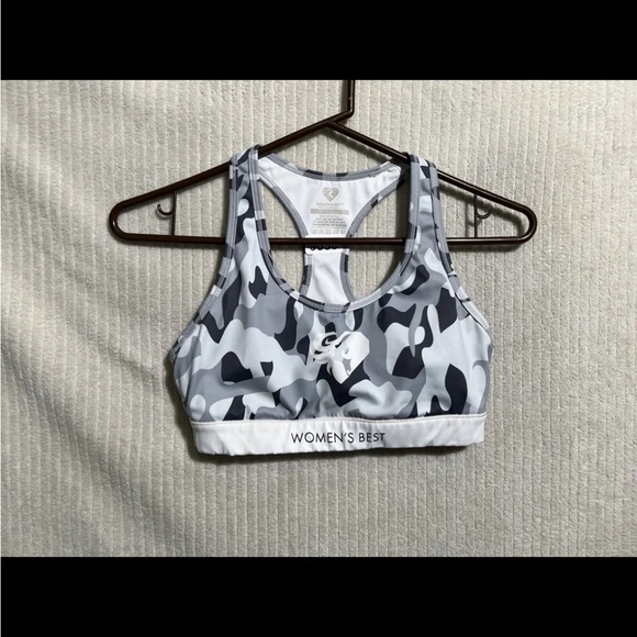Women's Best Charcoal Power Seamless Sports Bra M  Medium White Camouflage - Picture 1 of 7